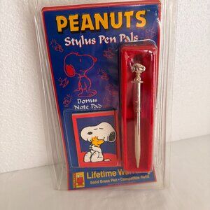 Vintage 1990s Solid Brass Snoopy Stylus Pen Pals with notepad Open Package